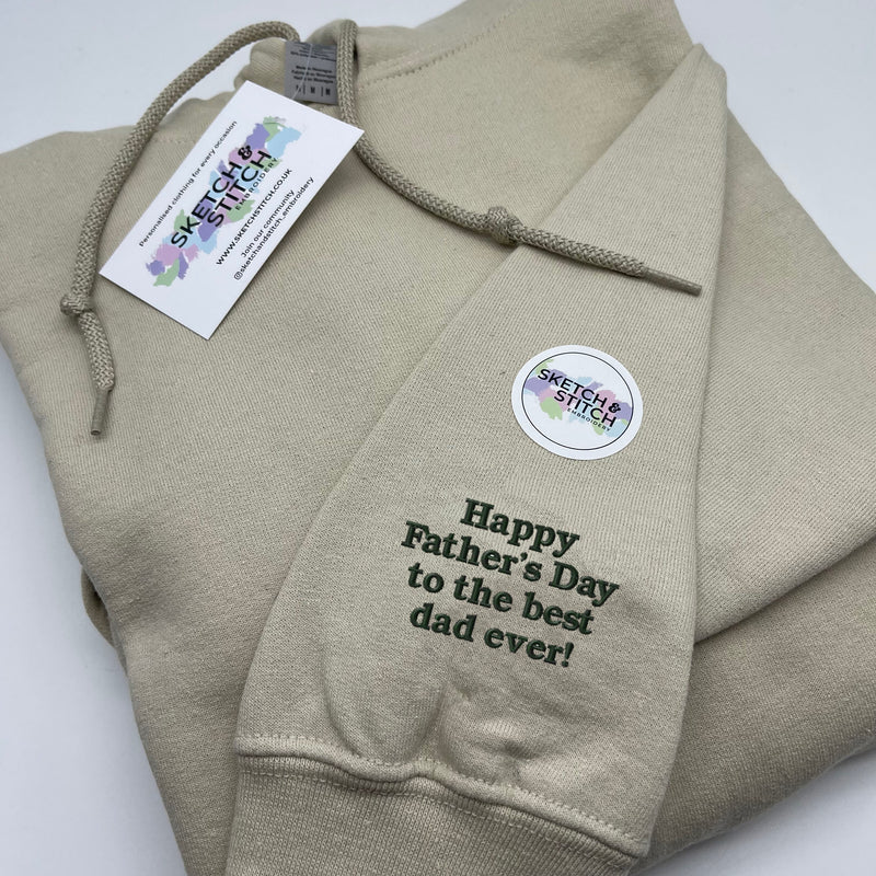 Father's Day men's hoodie personalised sleeve text