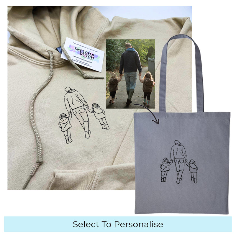 Adult hoodie personalised photo outline and matching tote bag