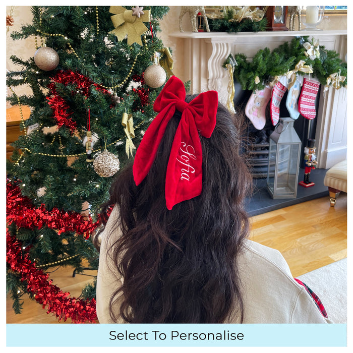 Personalised Christmas velvet hair bow clip