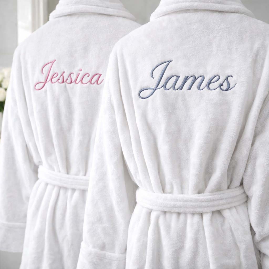 Luxury white dressing gown personalised initials and name - Sketch & Stitch