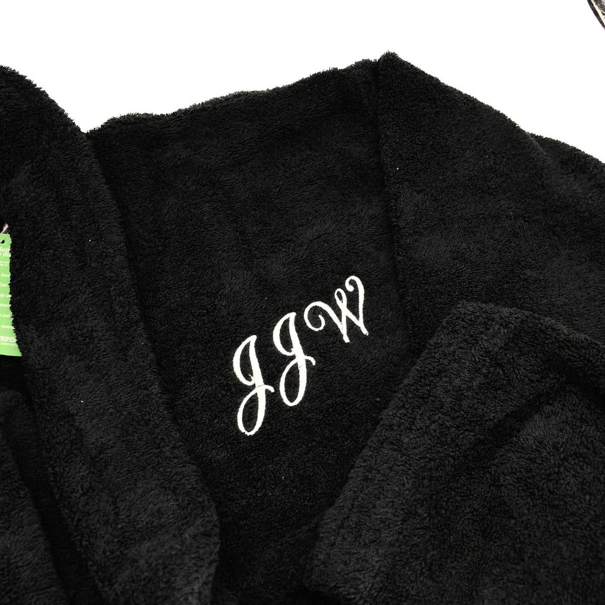 White Personalised Black Dressing gown. personalised fathers day gifts, anniversary gifts for him, personalised gifts for boyfriend