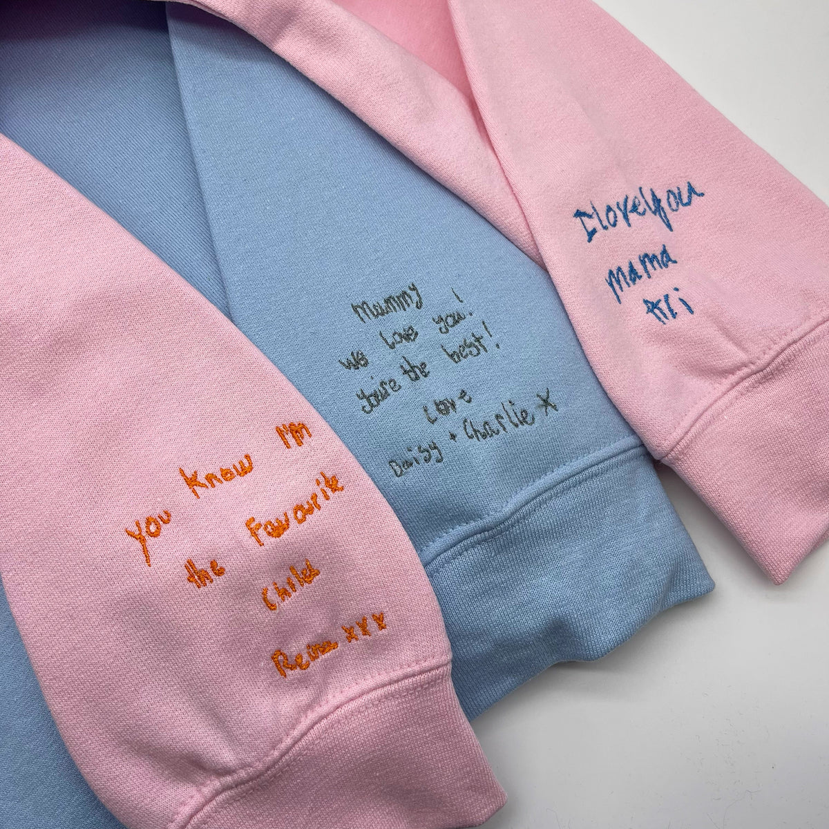 Personalised Embroidered Handwriting Sweatshirt. Anniversary gifts for her, anniversary gifts for him and personalised embroidered sweatshirts.
