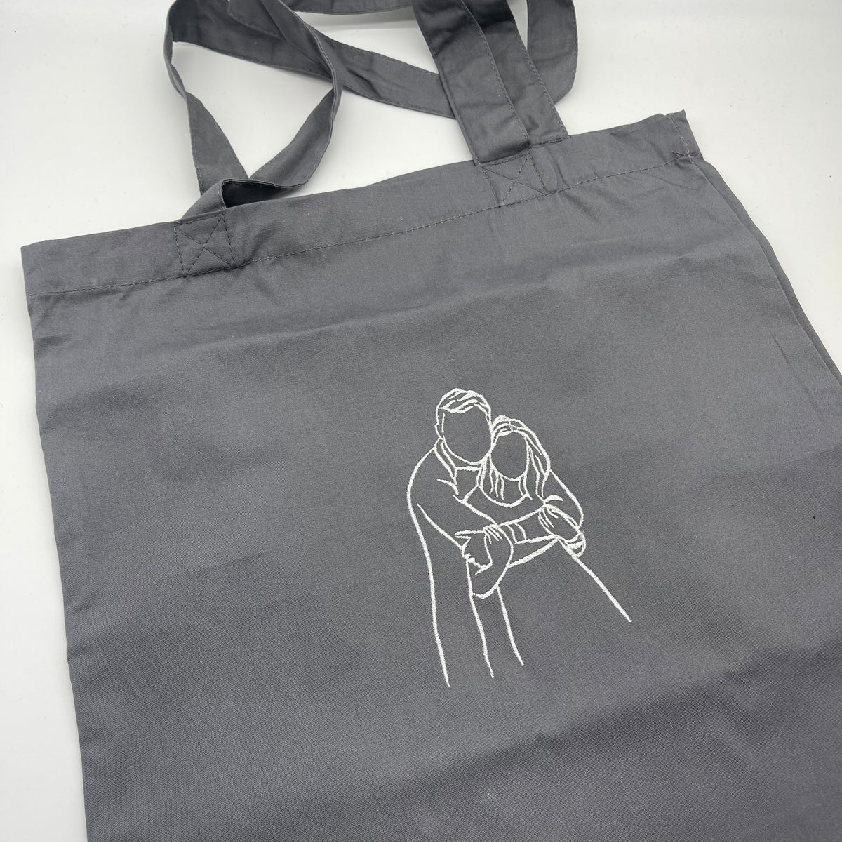 Grey Personalised outline Stitch Tote bag. Create the best personalised beach bag, personalised tote bags even personalised gift bags.