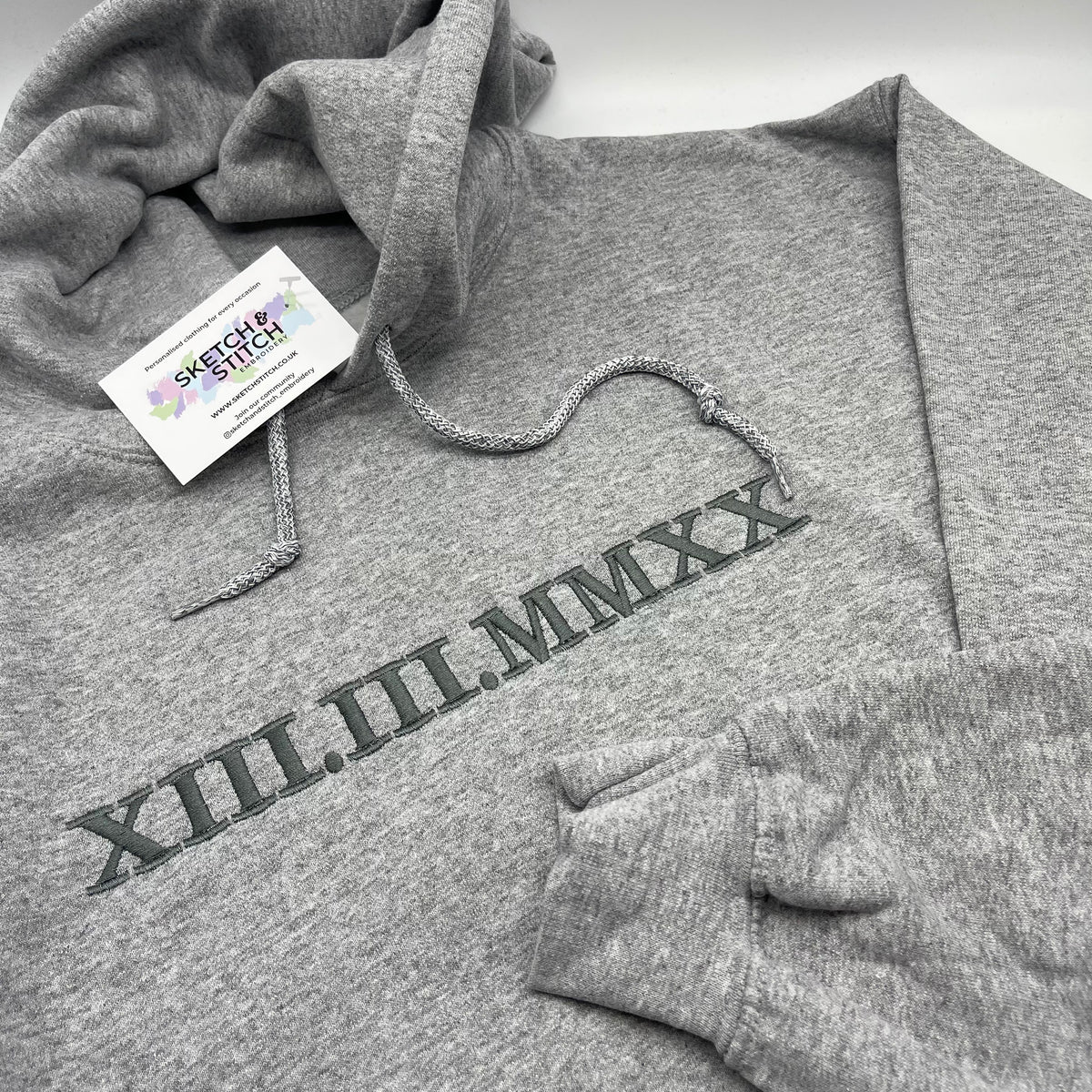 Grey Personalised Roman Numerals Hoodie. customisable hoodies, personalised hoodie, Personalised Anniversary Gifts