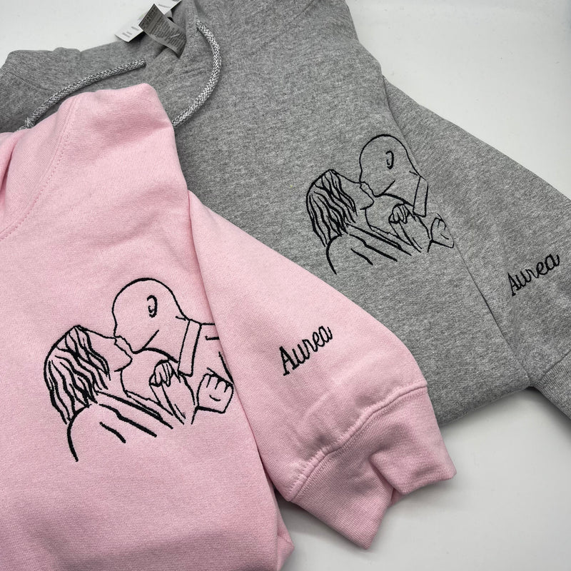 Adult hoodie personalised portrait outline left chest Sketch Stitch