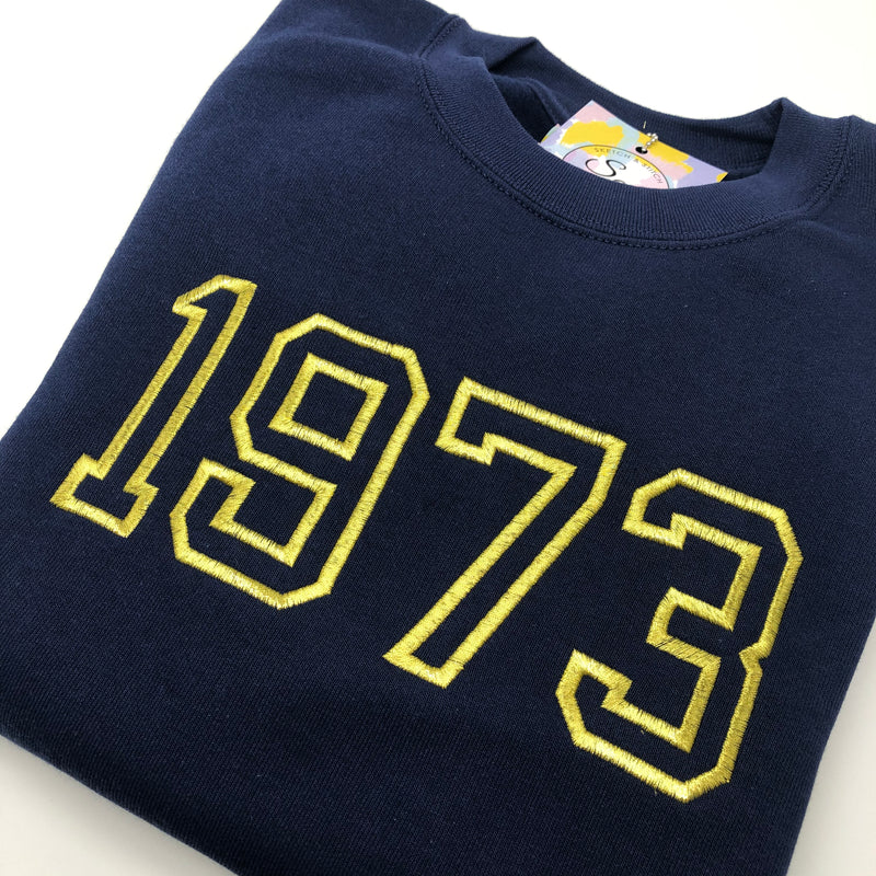 Birth year Personalised Text Sweatshirt. Personalized birthday gifts, personalised embroidered sweatshirts, personalised gifts.