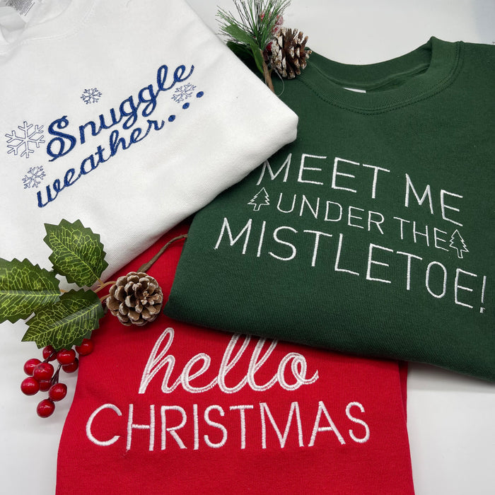 Kids 9-11 sample hello Christmas sweatshirt