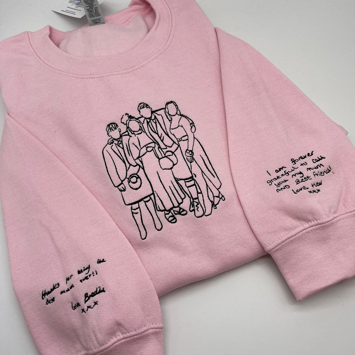 Pink Personalised Outline Stitch Sweatshirt. anniversary gifts for him wedding anniversary gifts, anniversary gifts for her