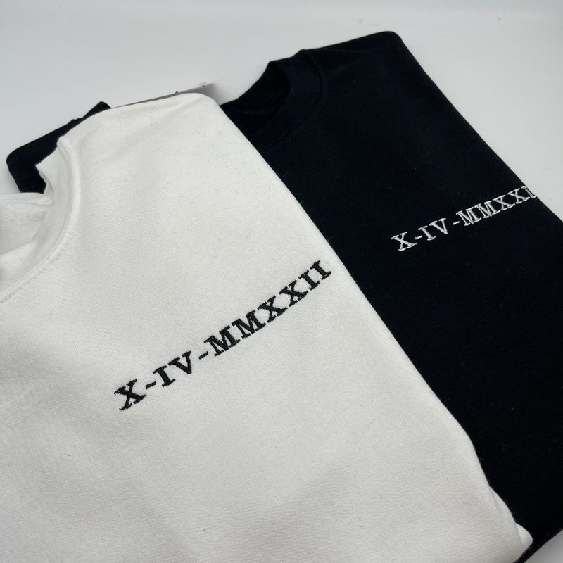 Matching Personalised Roman Numerals Sweatshirt Personalised gifts for friends, personalised gifts for boyfriend and personalised gifts for girlfriend.