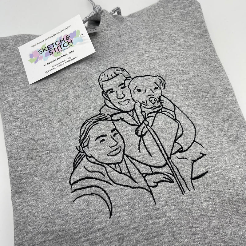 Grey hoodie Outline Stitch Upload your very own photo. Personalised gift for him. Personalised Hoodie, customisable hoodies.