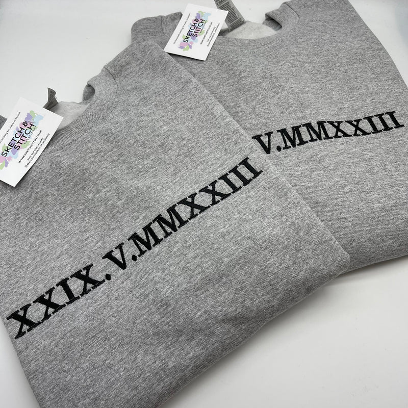 Matching Personalised Roman Numerals Sweatshirt. personalised gifts for couples, • wedding anniversary gifts, personalised gifts for boyfriend