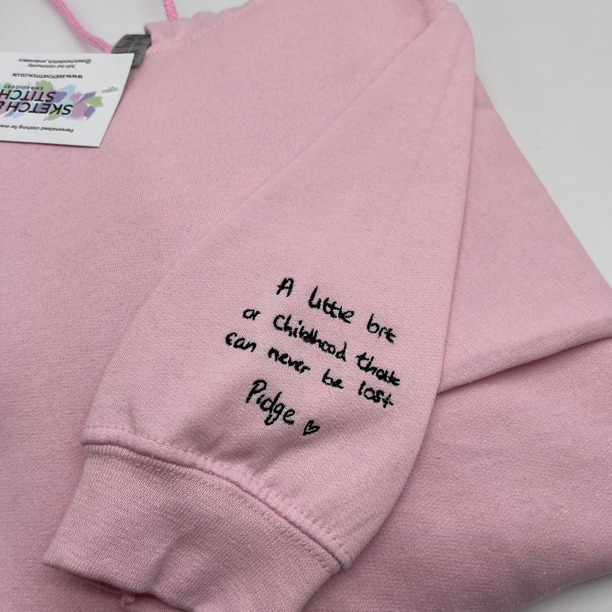 Pink Sleeve Personalised Handwriting Hoodie. Upload your very own hand written message. Personalised gift for him. Personalised Hoodie, customisable hoodies.