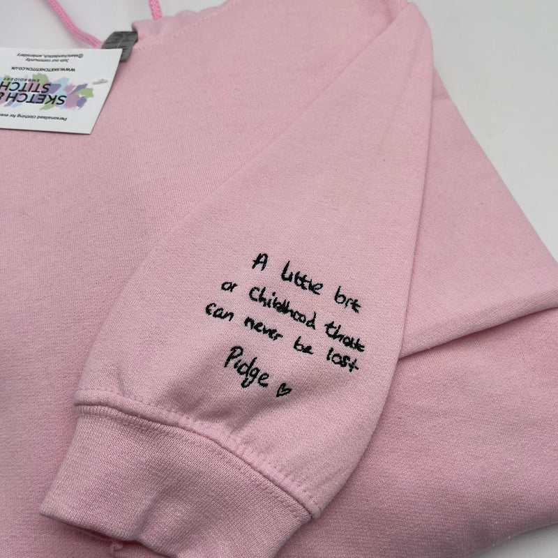 Adult hoodie personalised handwriting message