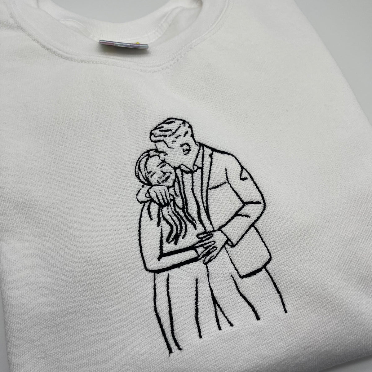 White Personalised Outline Stitch Sweatshirt. anniversary gifts for him wedding anniversary gifts, anniversary gifts for her