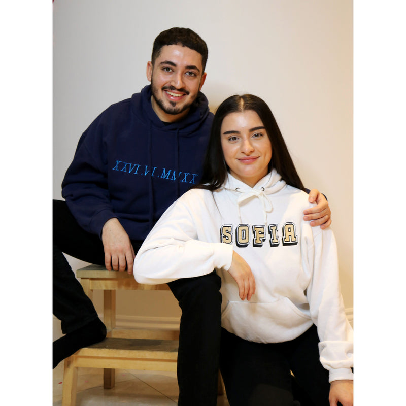 White Hoodie Persoanlised Colourful 3D Text. Gifts For Her , Gifts For Him , customisable hoodies