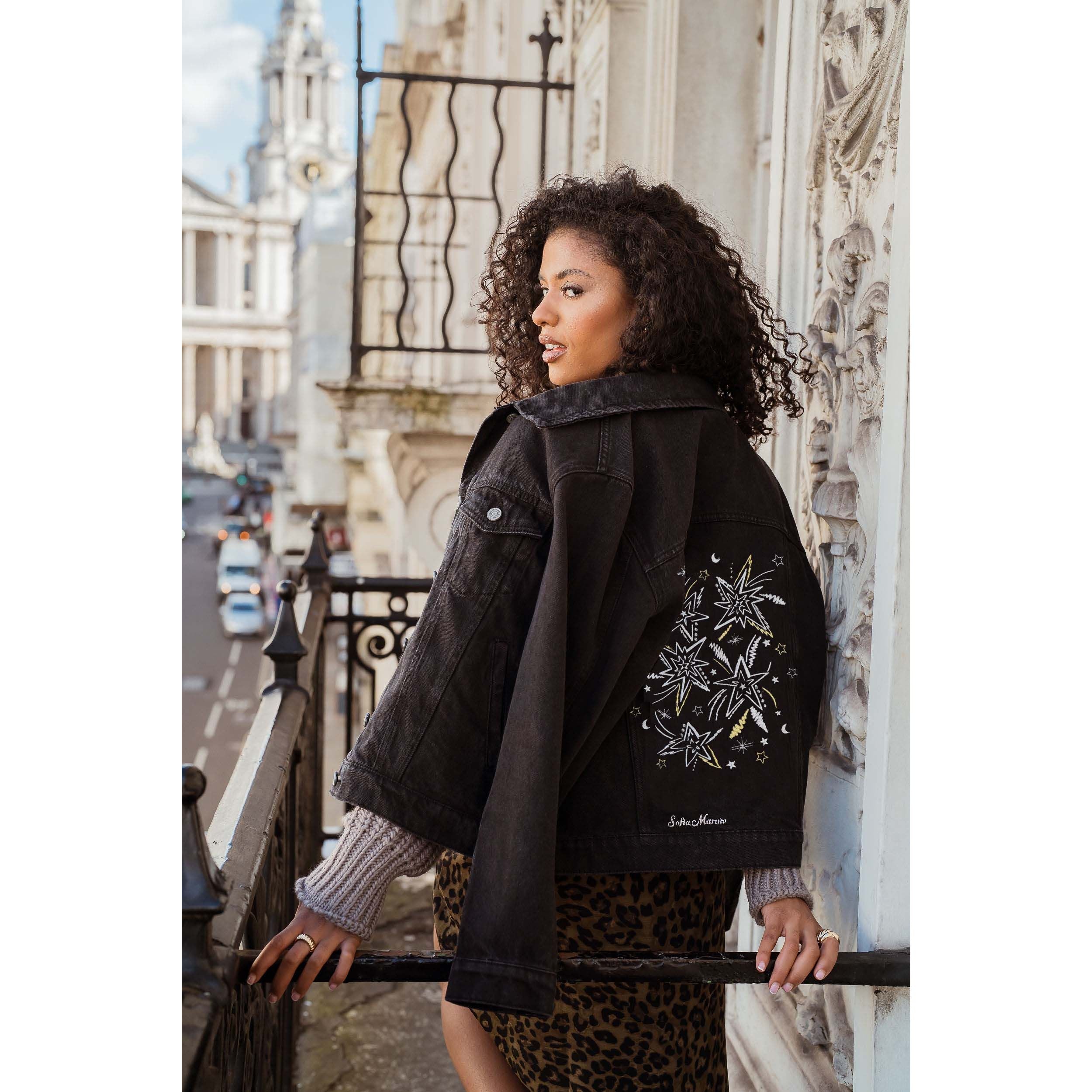 Black embroidered jacket best sale