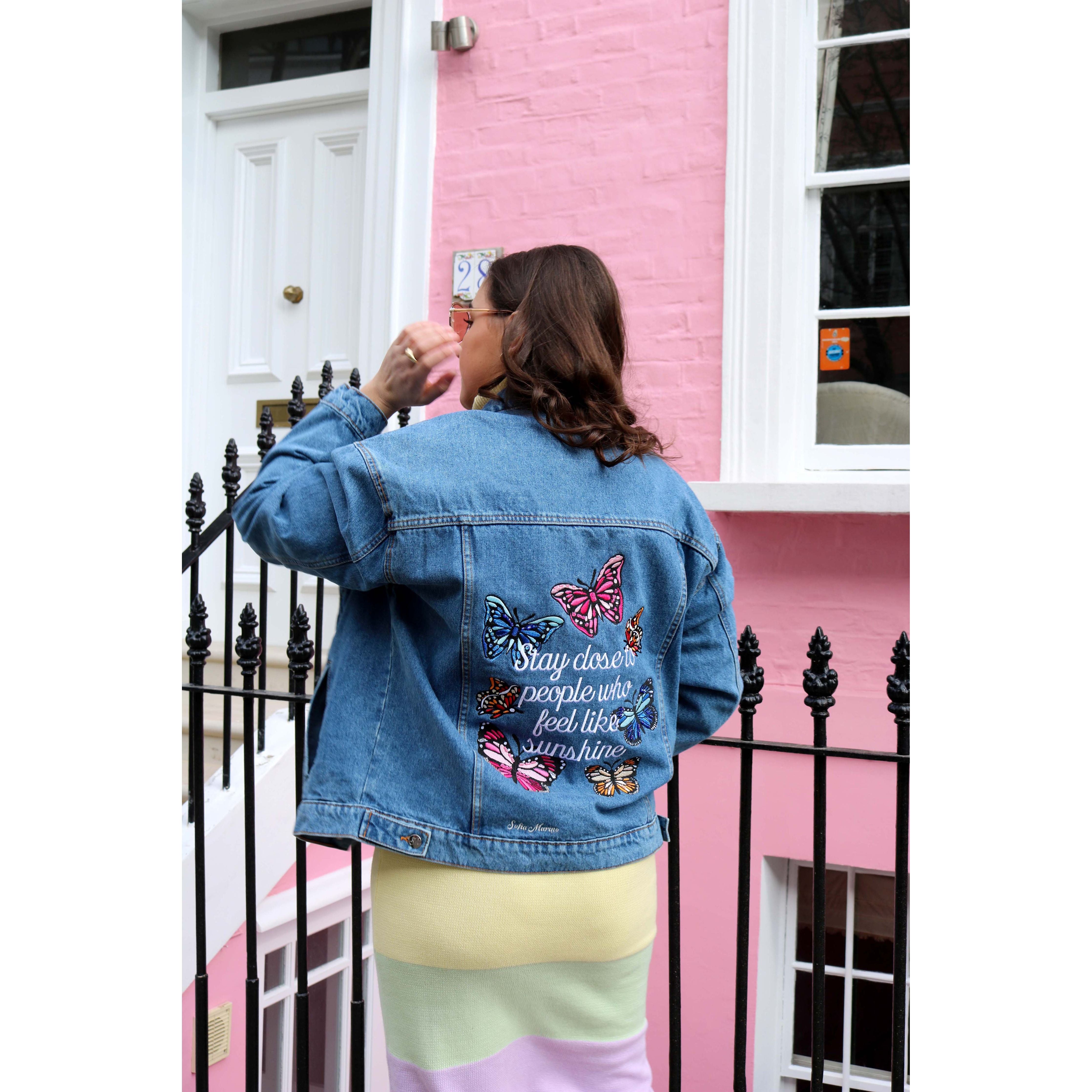 Flower embroidered denim sales jacket